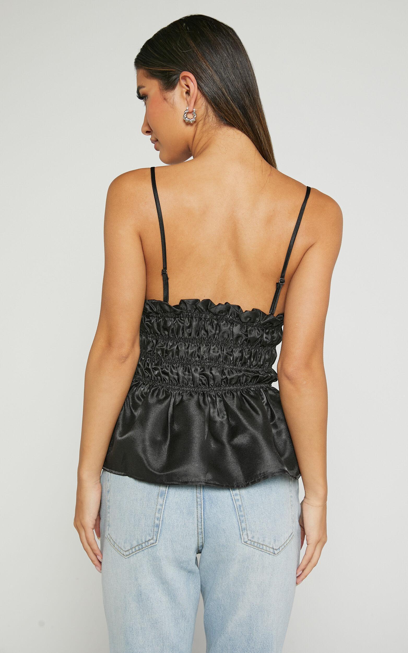 Brunetta Top - Sequin Shirred Peplum Top in Black Product Image