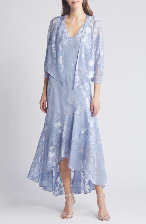 Alex Evenings Metallic Floral High-Low Chiffon Jacquard Midi Dress with Jacket Product Image