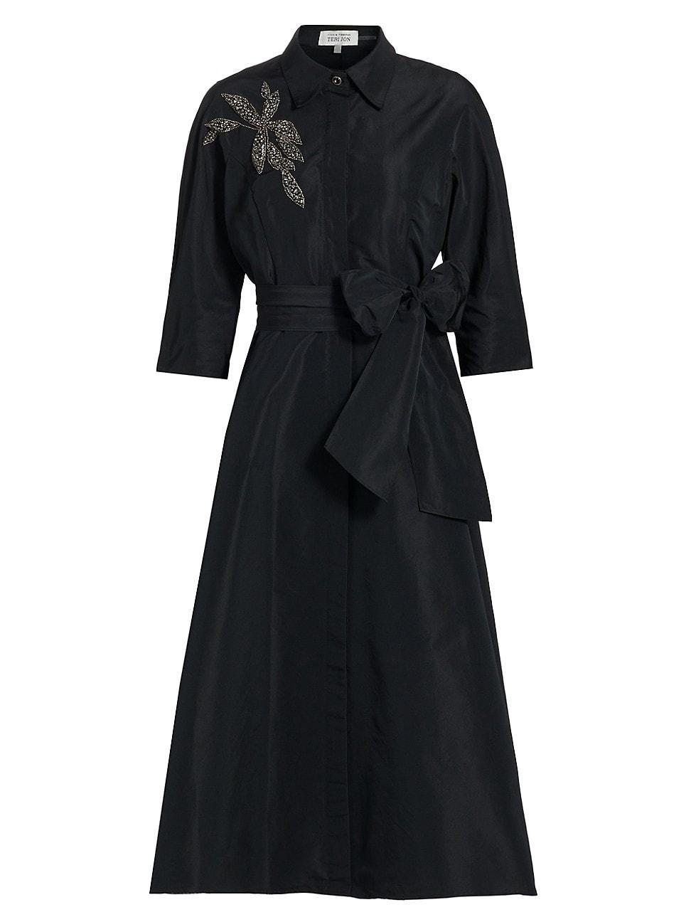 Womens Embellished Taffeta Self-Belt Midi-Shirtdress Product Image