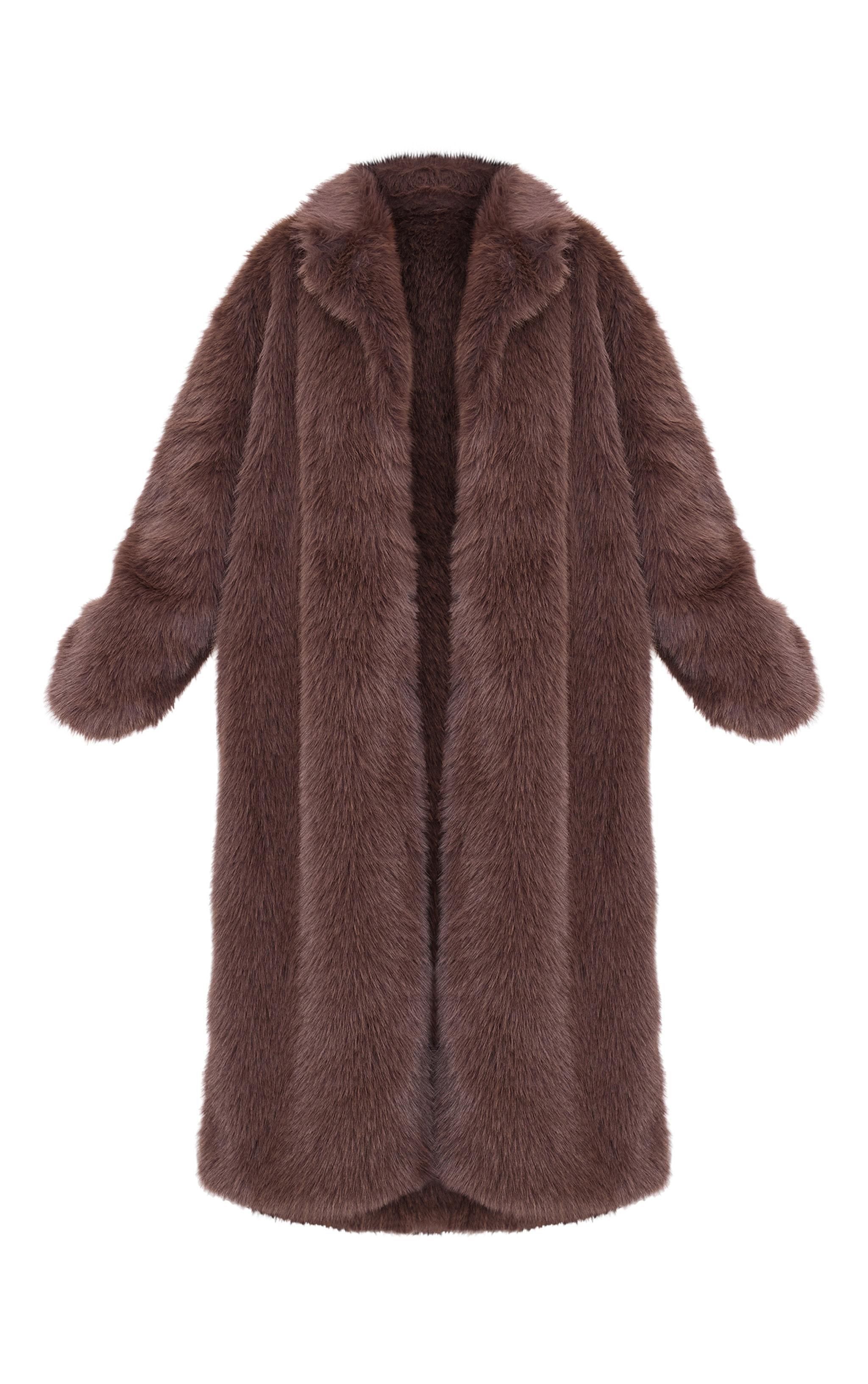 Plus Dark Brown Collar Detail Soft Faux Fur Maxi Coat Product Image