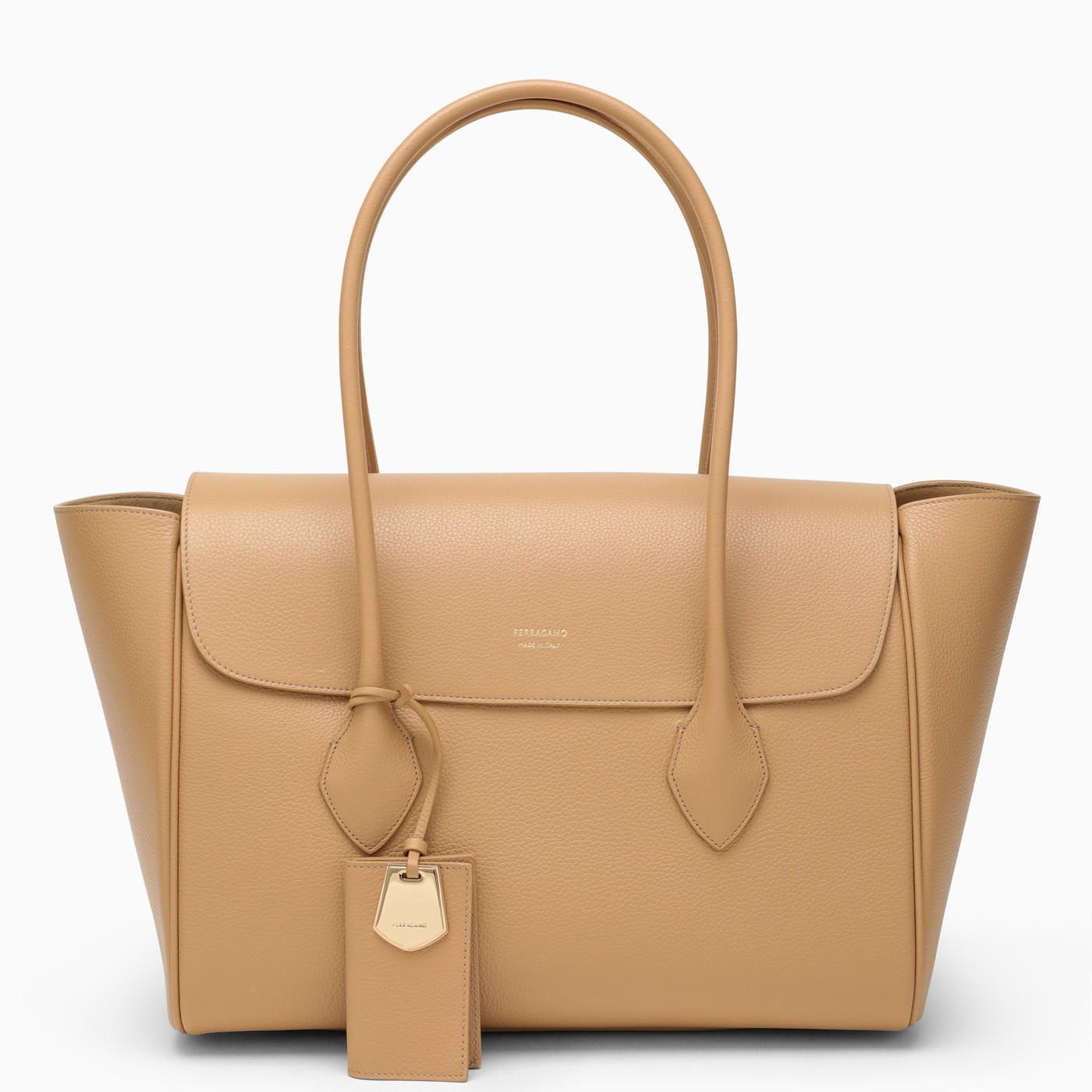 Camel-coloured Leather Tote Bag L In Beige Product Image