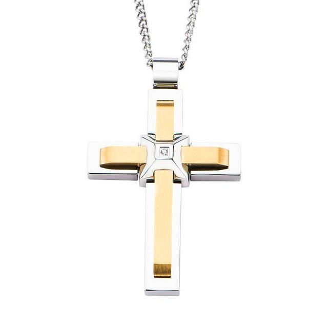 Mens Two-Tone Cross Pendant Necklace Multicolor Product Image