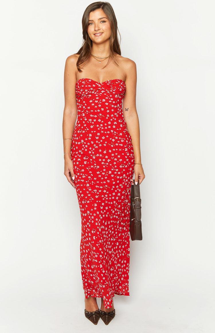 Ashley Red Floral Formal Maxi Dress Product Image