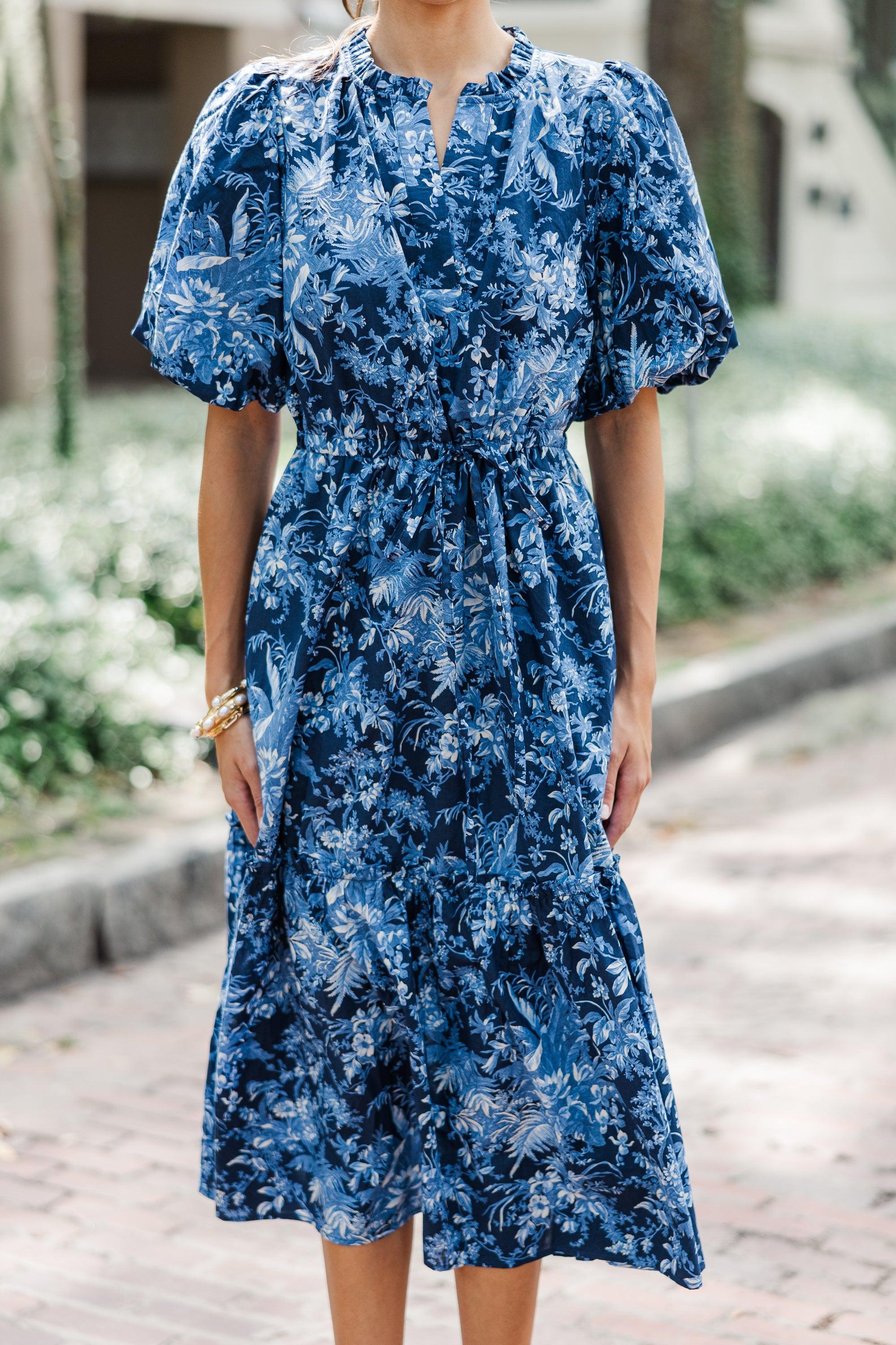 It's A Match Navy Toile Midi Dress Female Product Image