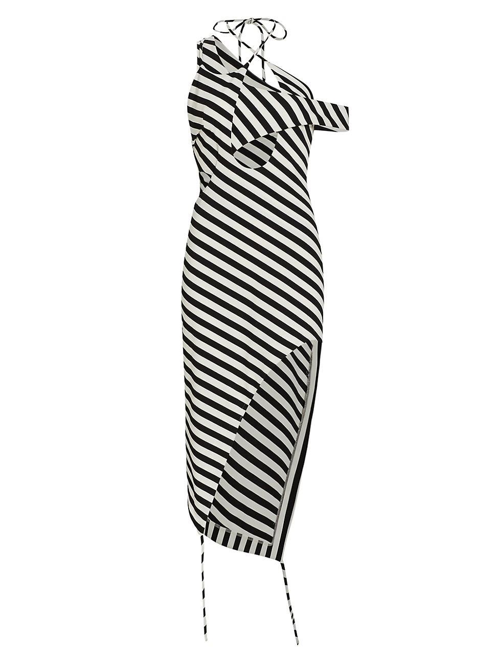 Womens Striped Asymmetric Midi-Dress Product Image