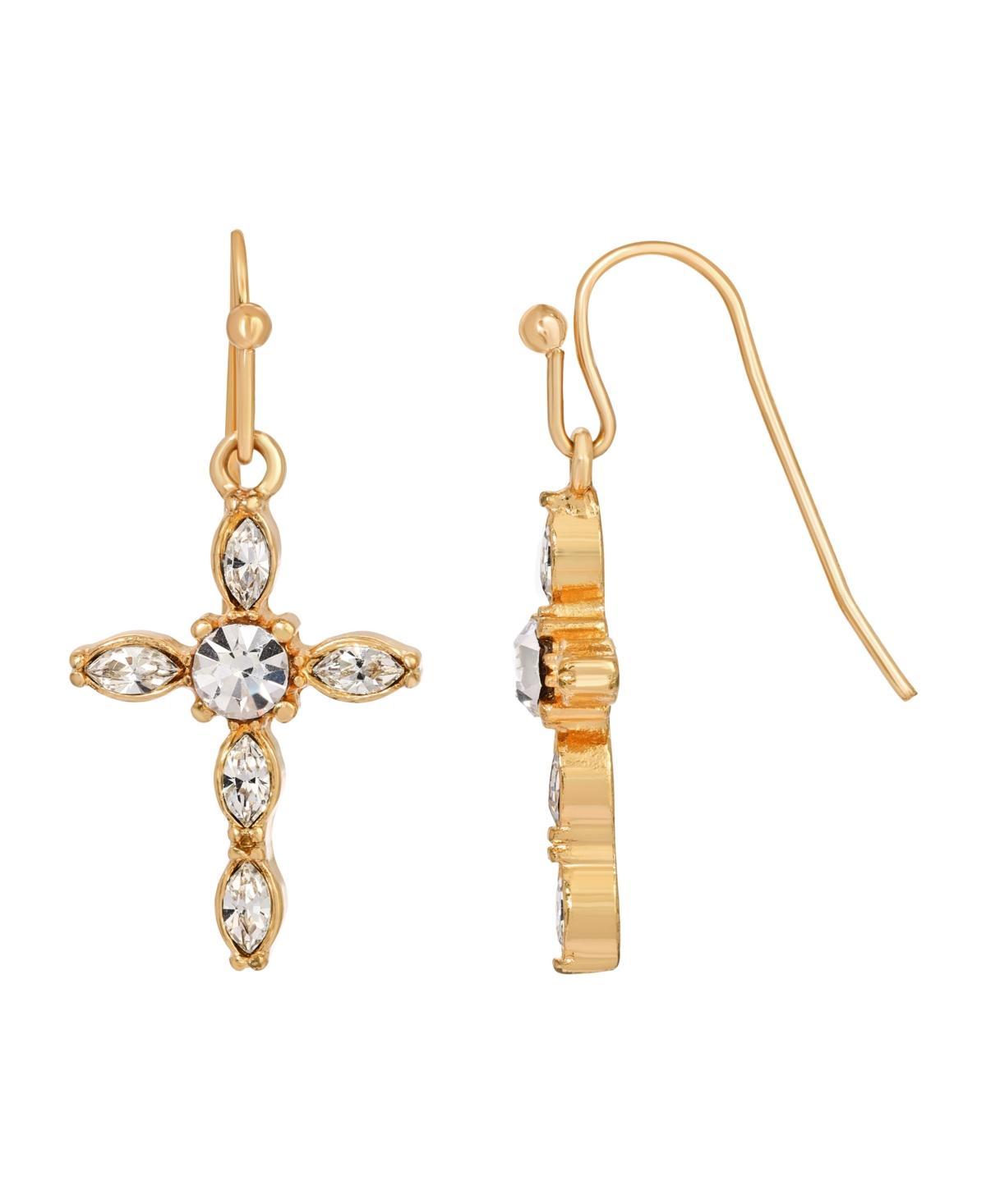 Symbols Of Faith 14K Gold-Dipped Crystal Cross Drop Earrings, White Product Image