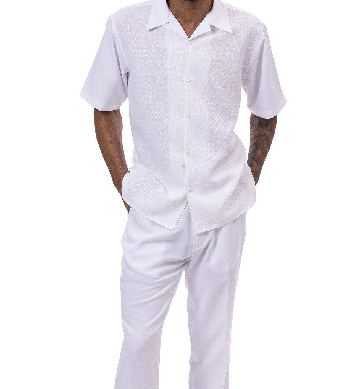 White Tone-on-tone Walking Suit 2 Piece Short Sleeve Set Product Image