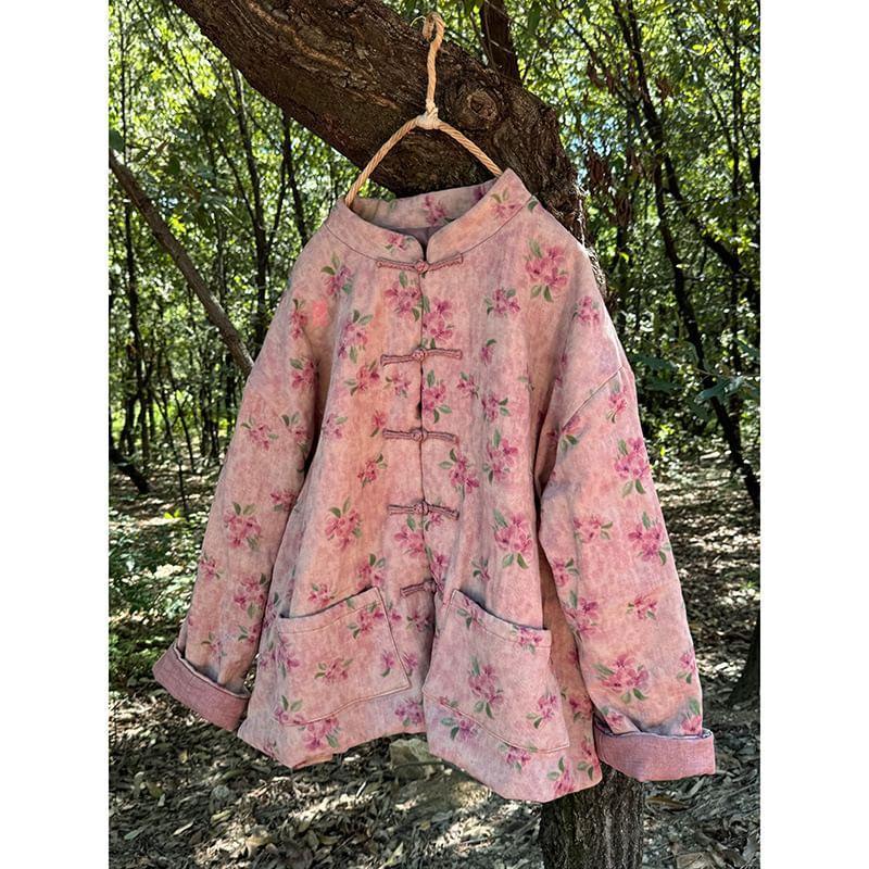 Band Collar Floral Button Shirt Product Image