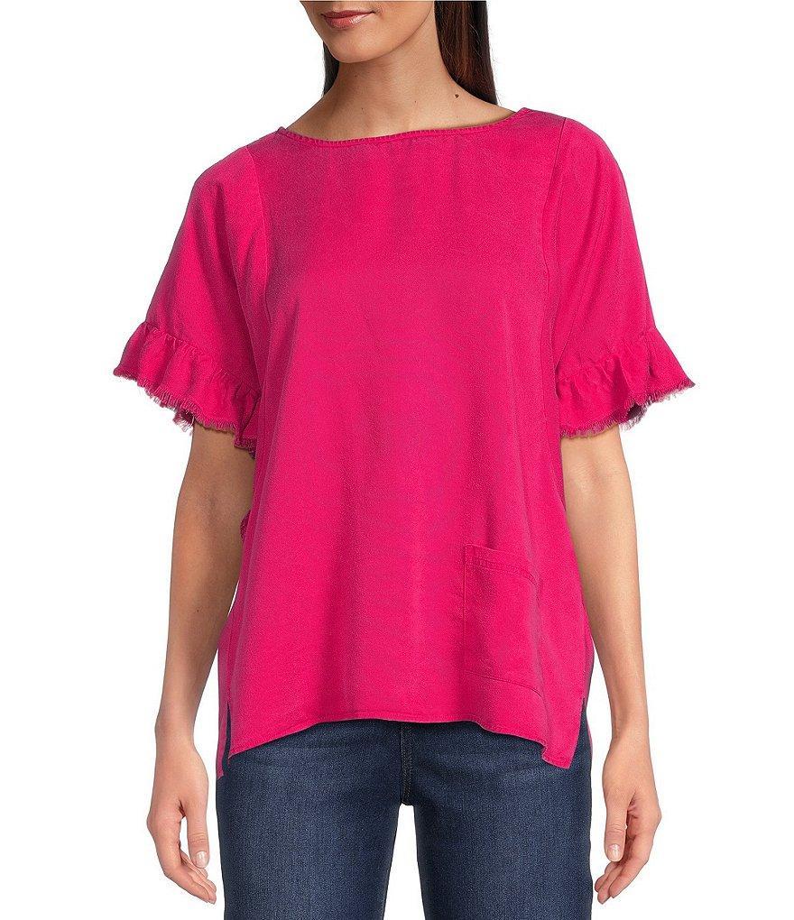 Tru Luxe Jeans Round Neck Ruffled Butterfly Sleeve Top Product Image