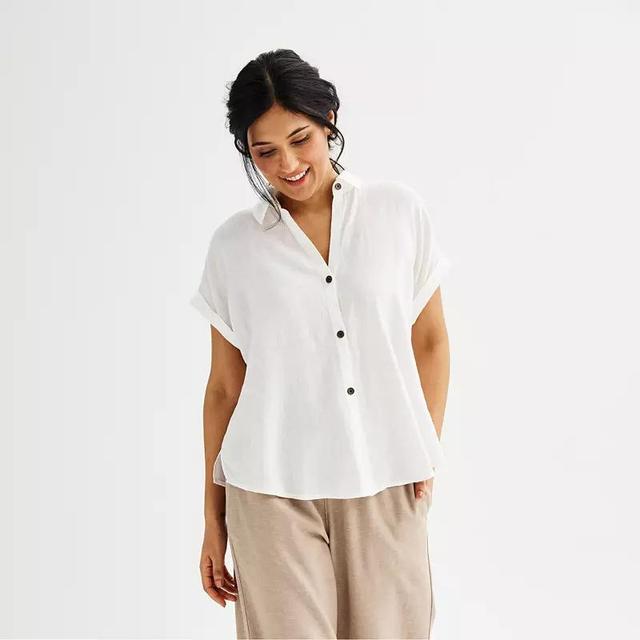 Womens Sonoma Goods For Life Oversized Linen-Blend Camp Shirt Product Image