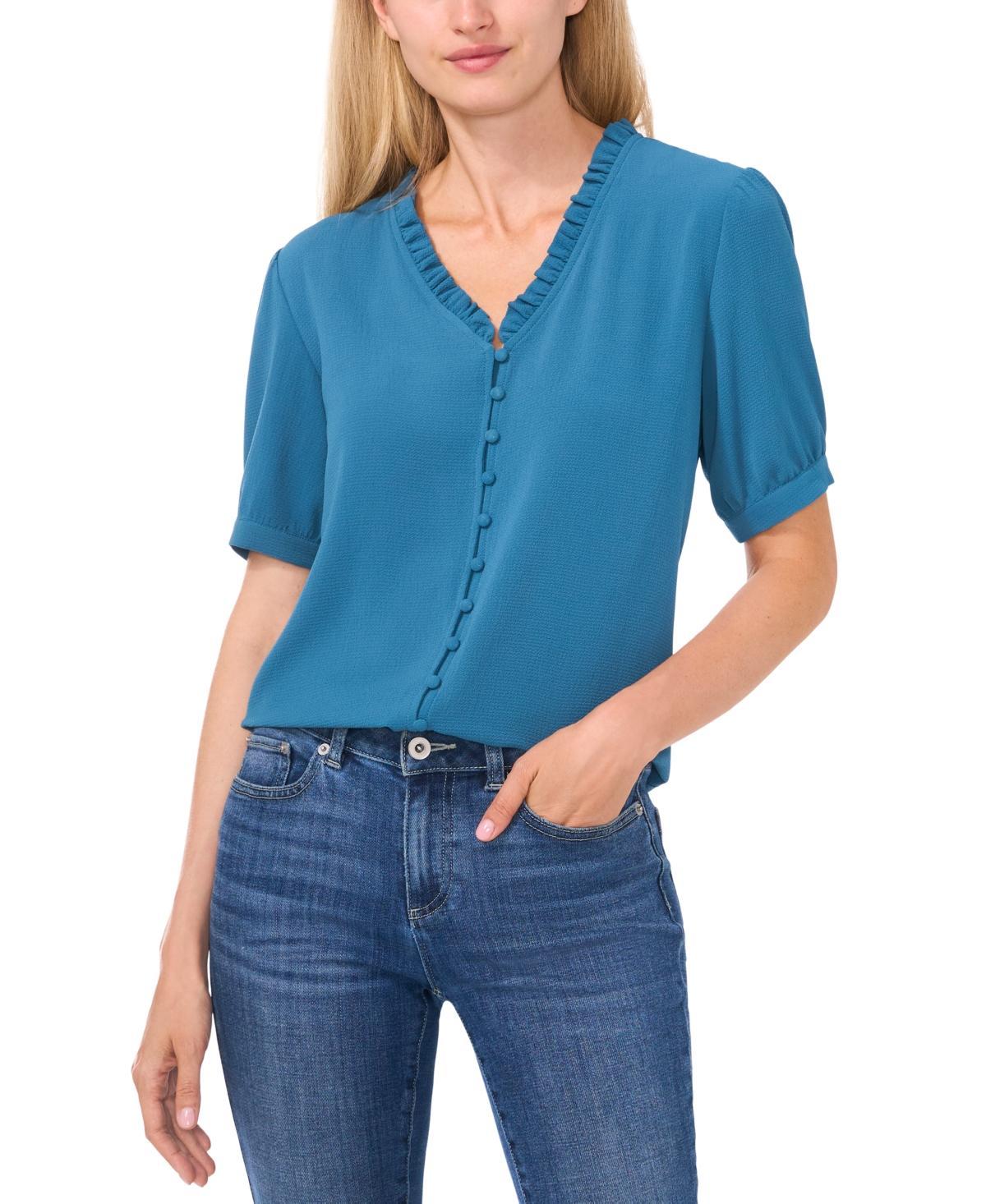 CeCe Puff Sleeve Button Front Top Product Image