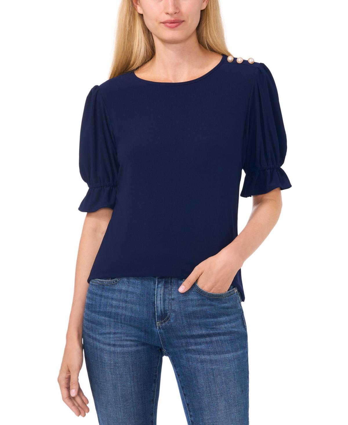 CeCe Womens Puff-Sleeve Button-Shoulder Knit Top Product Image