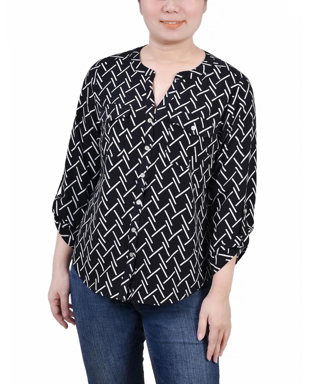 Womens 3/4 Roll Tab Sleeve Mandarin Collar Blouse Product Image