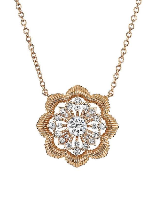 Womens Lace Flower 18K Yellow Gold & Latitude Lab-Grown Diamond Large Pendant Necklace Product Image