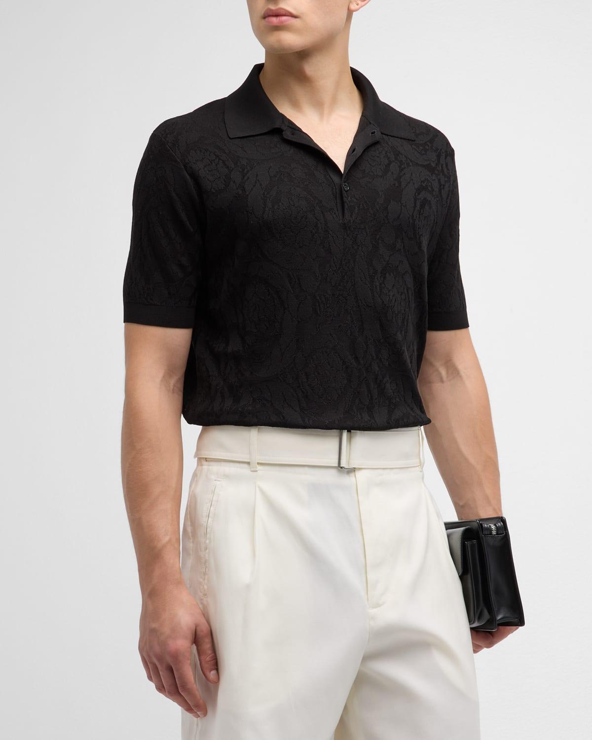 Men's Tonal Barocco Knit Polo Shirt Product Image