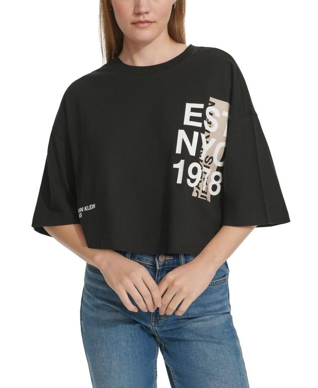 Women's Vertical-Logo Cropped T-Shirt Product Image