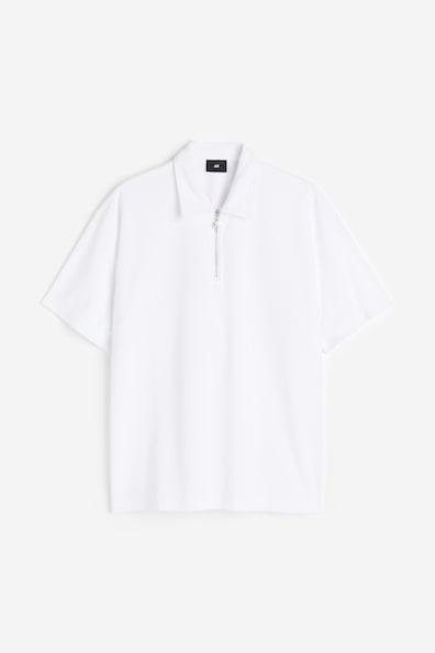 H & M - Relaxed Fit Terry Polo Shirt - White Product Image