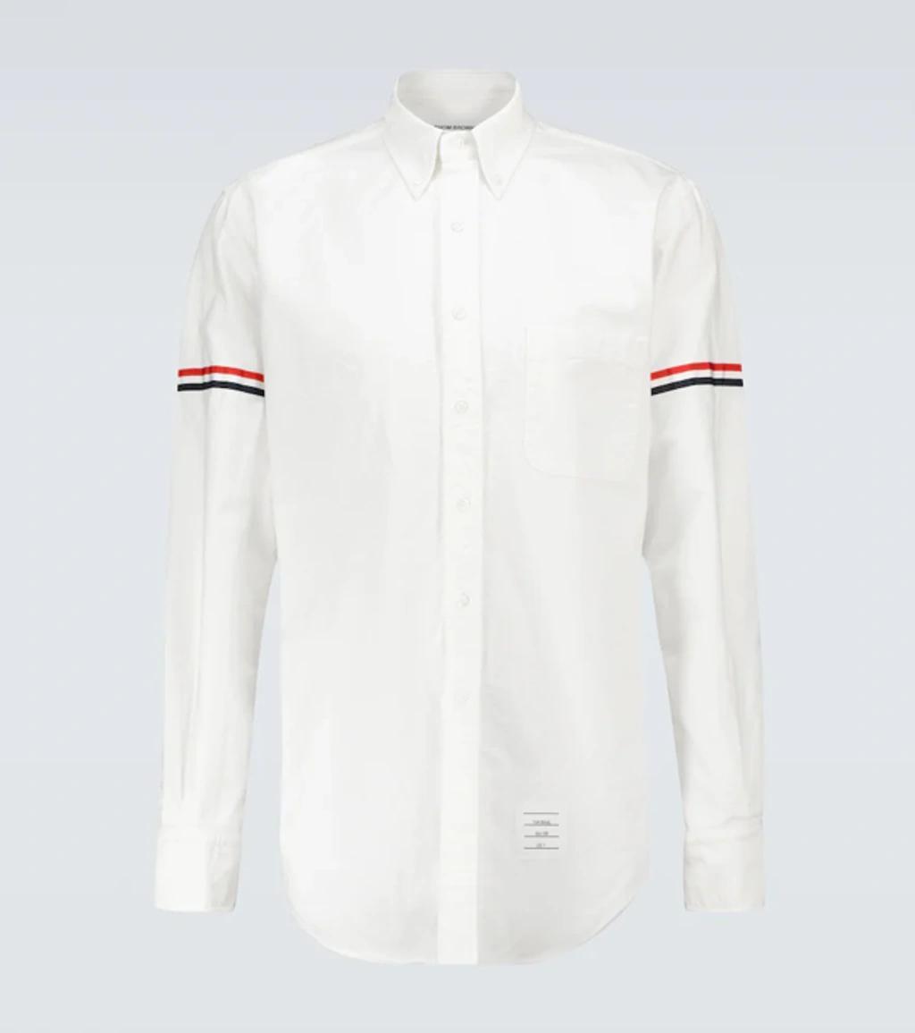 THOM BROWNE Grey Classic Point Collar Grosgrain Armband Shirt In Off White Product Image