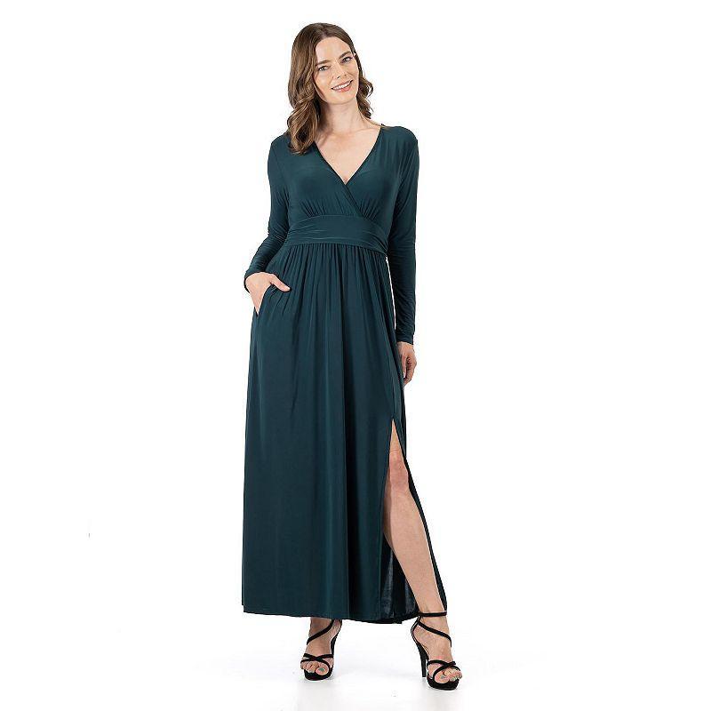 Womens 24Seven Comfort Apparel Long Sleeve V-Neck Side Slit Maxi Dress Product Image