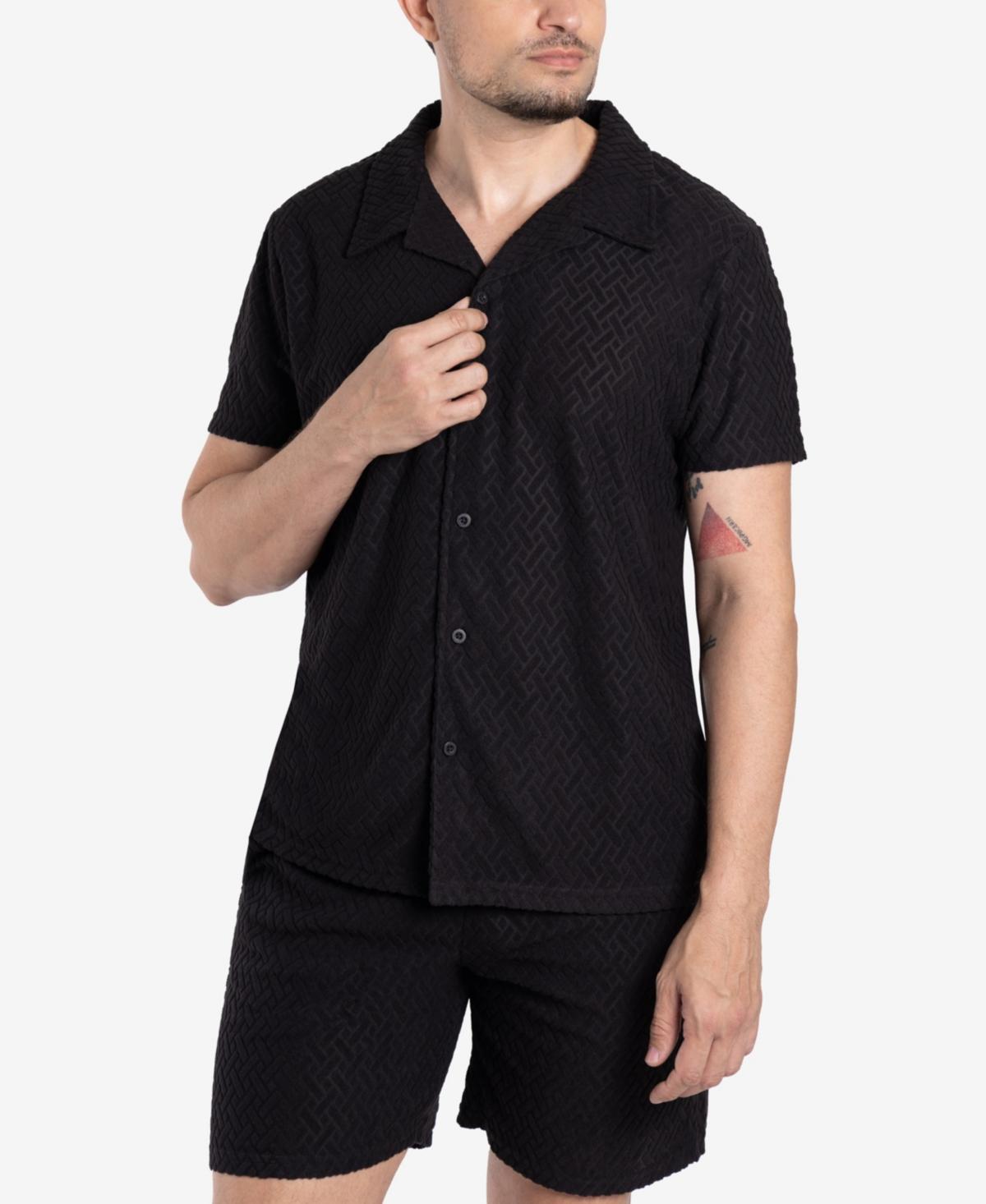 Spring + Mercer Mens Casual Textured Camp Collar Short Sleeve Button-Up Shirt Product Image