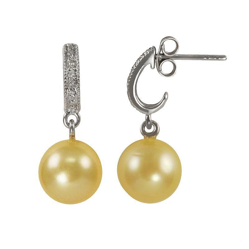 Sterling Silver Golden South Sea Cultured Pearl and Diamond Accent Drop Earrings, Womens Product Image