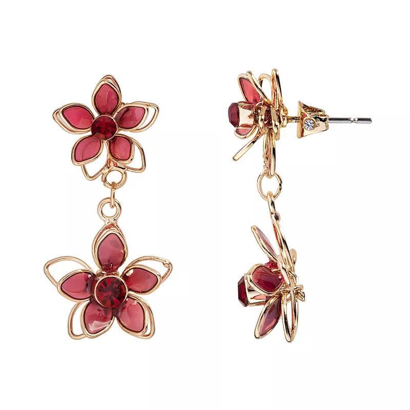 LC Lauren Conrad Gold Tone & Red Floral Drop Earrings, Womens Product Image