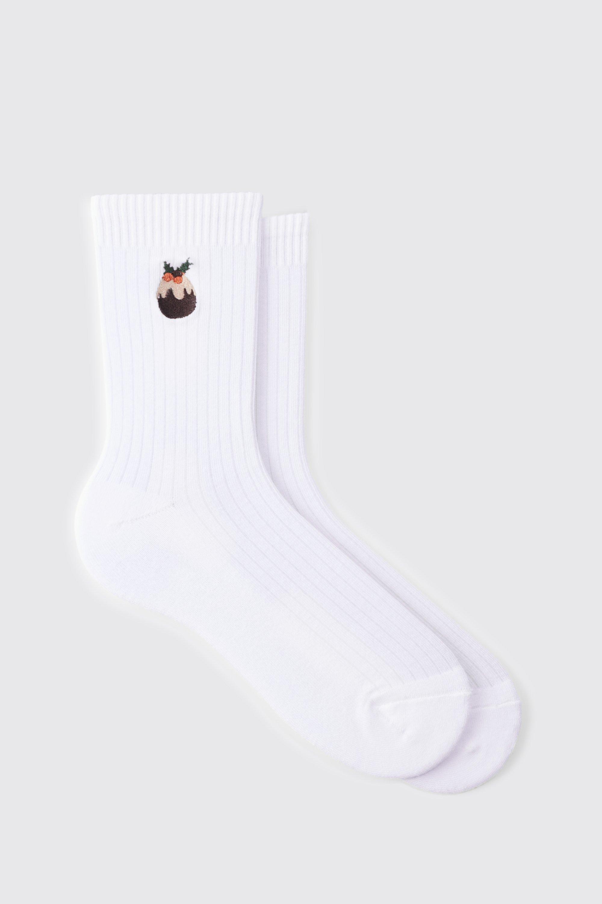 Christmas Pudding Embroidered Socks | boohooMAN USA Product Image