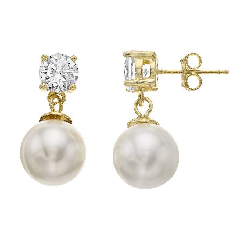 18k Gold Over Silver Freshwater Cultured Pearl Drop Earrings, Womens, Gold Tone Product Image