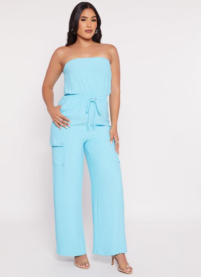 Womens Haute Monde Strapless Drawstring Cargo Pocket Jumpsuit Product Image