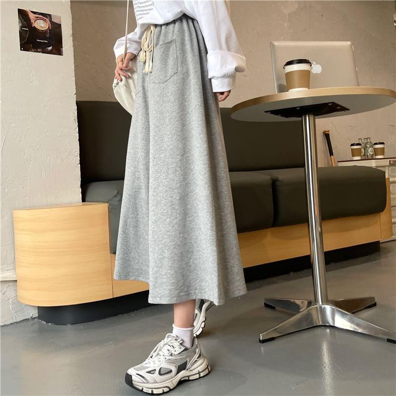 Drawstring Waist Plain Capri Wide Leg Pants Product Image