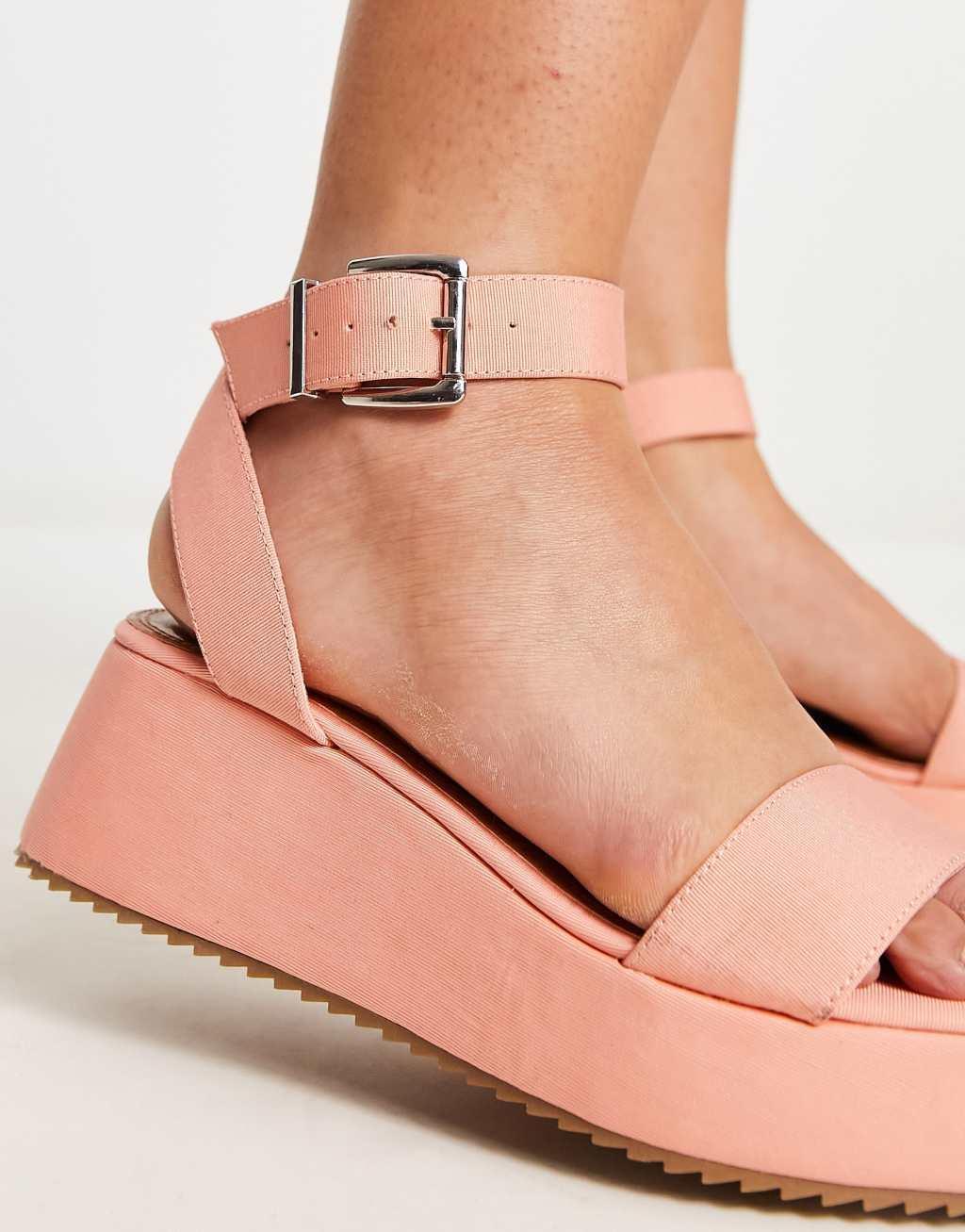 ASOS DESIGN Wide Fit Tati flatform sandals in peach Product Image