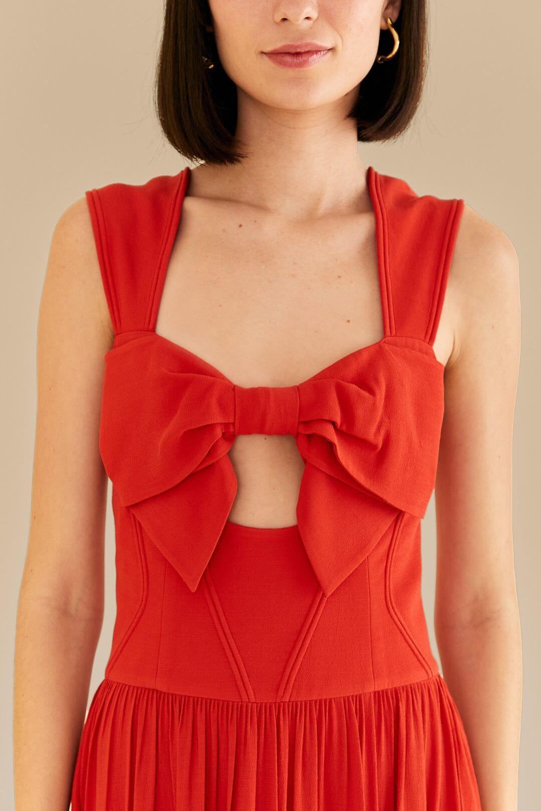 Red Bow Sleeveless Midi Dress Product Image