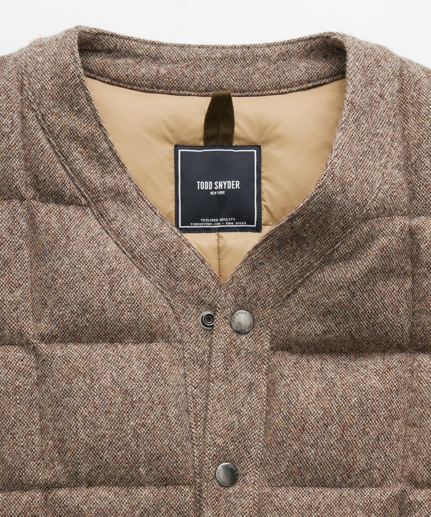 Quilted Down Cardigan in Brown Donegal Product Image