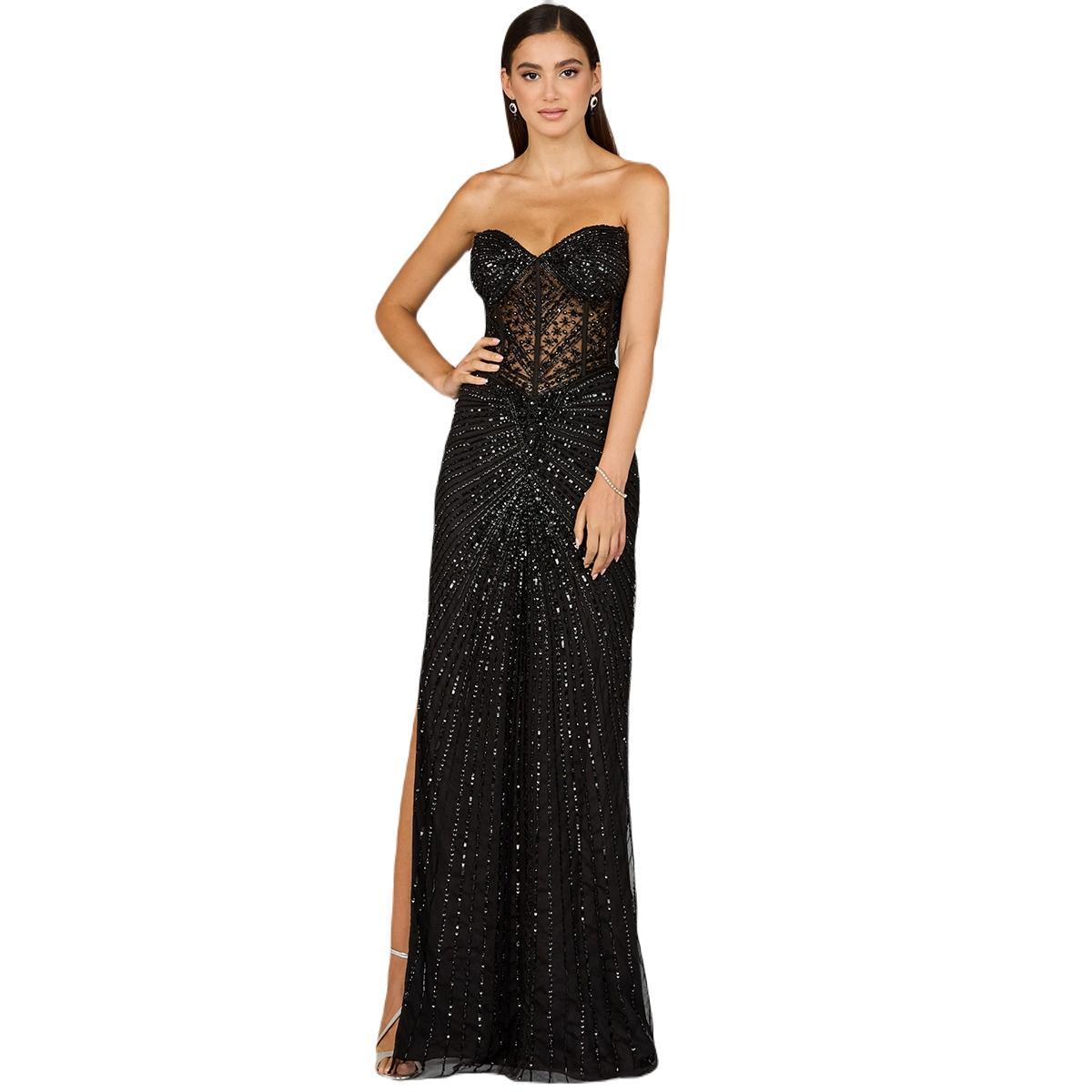 Lara Womens Embellished Strapless Gown with Slit Product Image