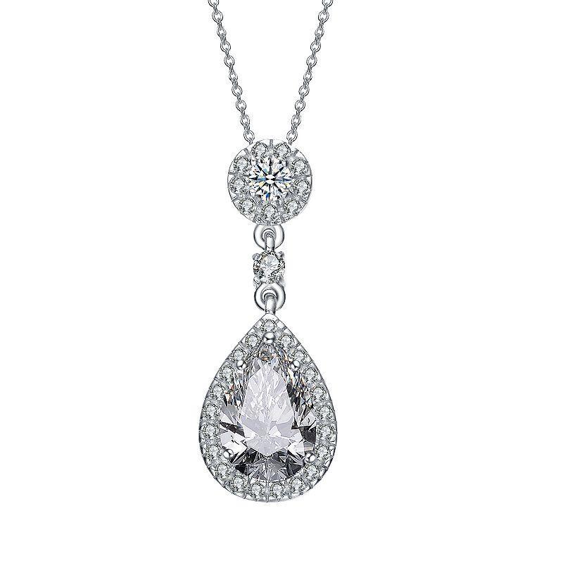 Sterling Silver Cubic Zirconia Pear Drop Pendant Necklace, Womens Product Image