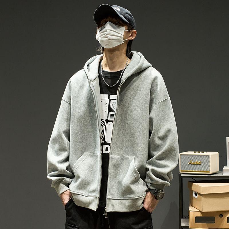 Plain Zip-Up Hoodie Product Image