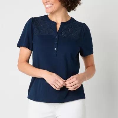 Liz Claiborne Womens Split Crew Neck Short Sleeve Blouse Product Image