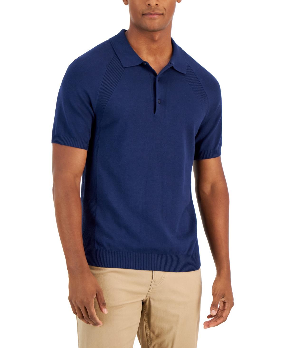 Alfani Mens Ribbed Raglan Sweater-Knit Polo Shirt, Created for Macys Product Image