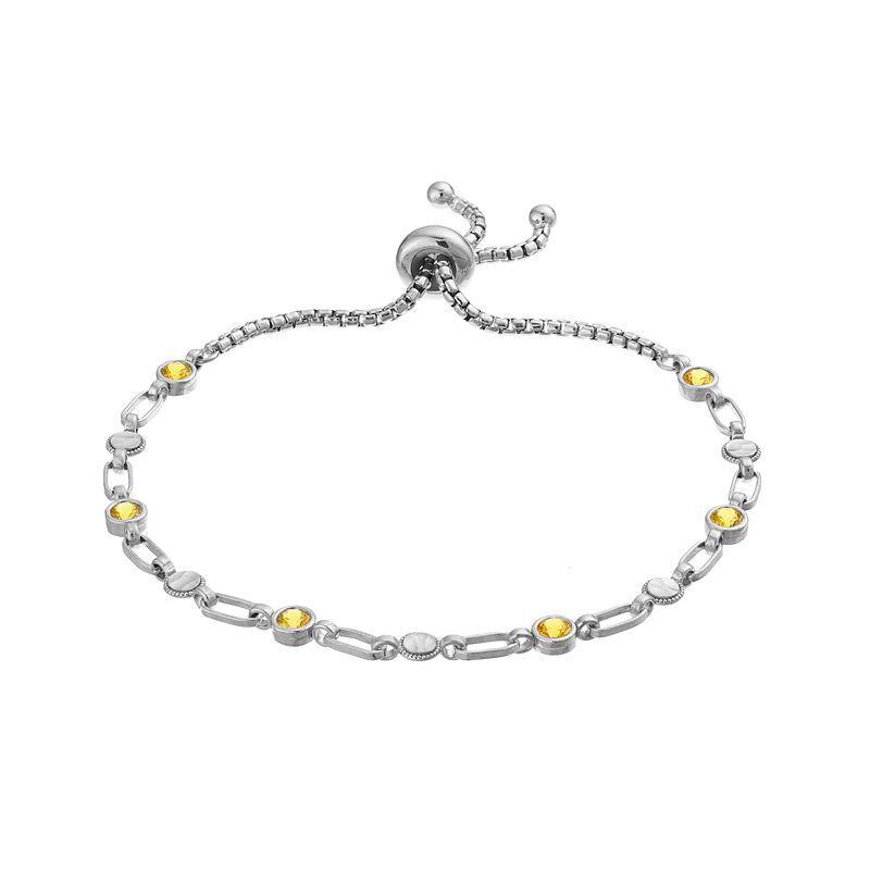 Kristen Kesho Sterling Silver Lab-Created Yellow Sapphire & Round Link Adjustable Bolo Bracelet, Womens Product Image