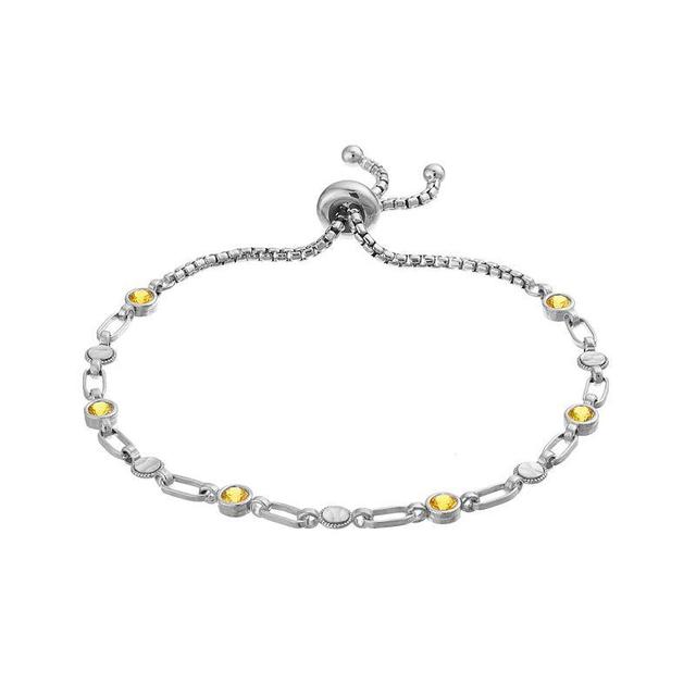 Kristen Kesho Sterling Silver Lab-Created Yellow Sapphire & Round Link Adjustable Bolo Bracelet, Womens Grey Product Image