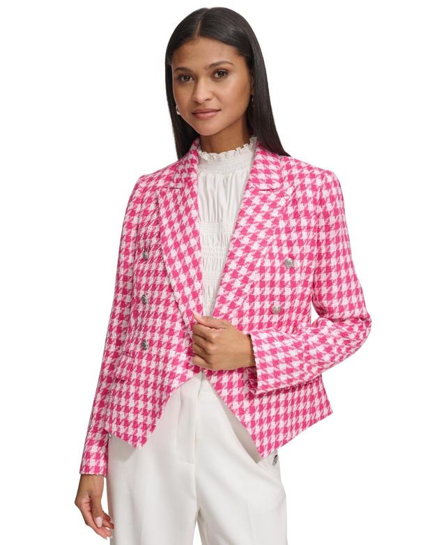 Karl Lagerfeld Womens Houndstooth Tweed Single-Button Blazer - Fuchsia Product Image