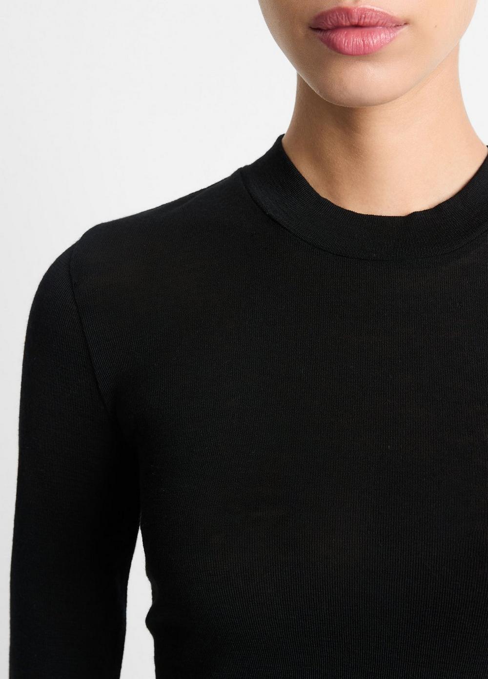 Wool Three-Quarter-Sleeve Mock-Neck Top Product Image