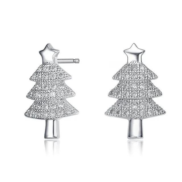 Sterling Silver Cubic Zirconia Pave Christmas Tree Stud Earrings, Womens Product Image