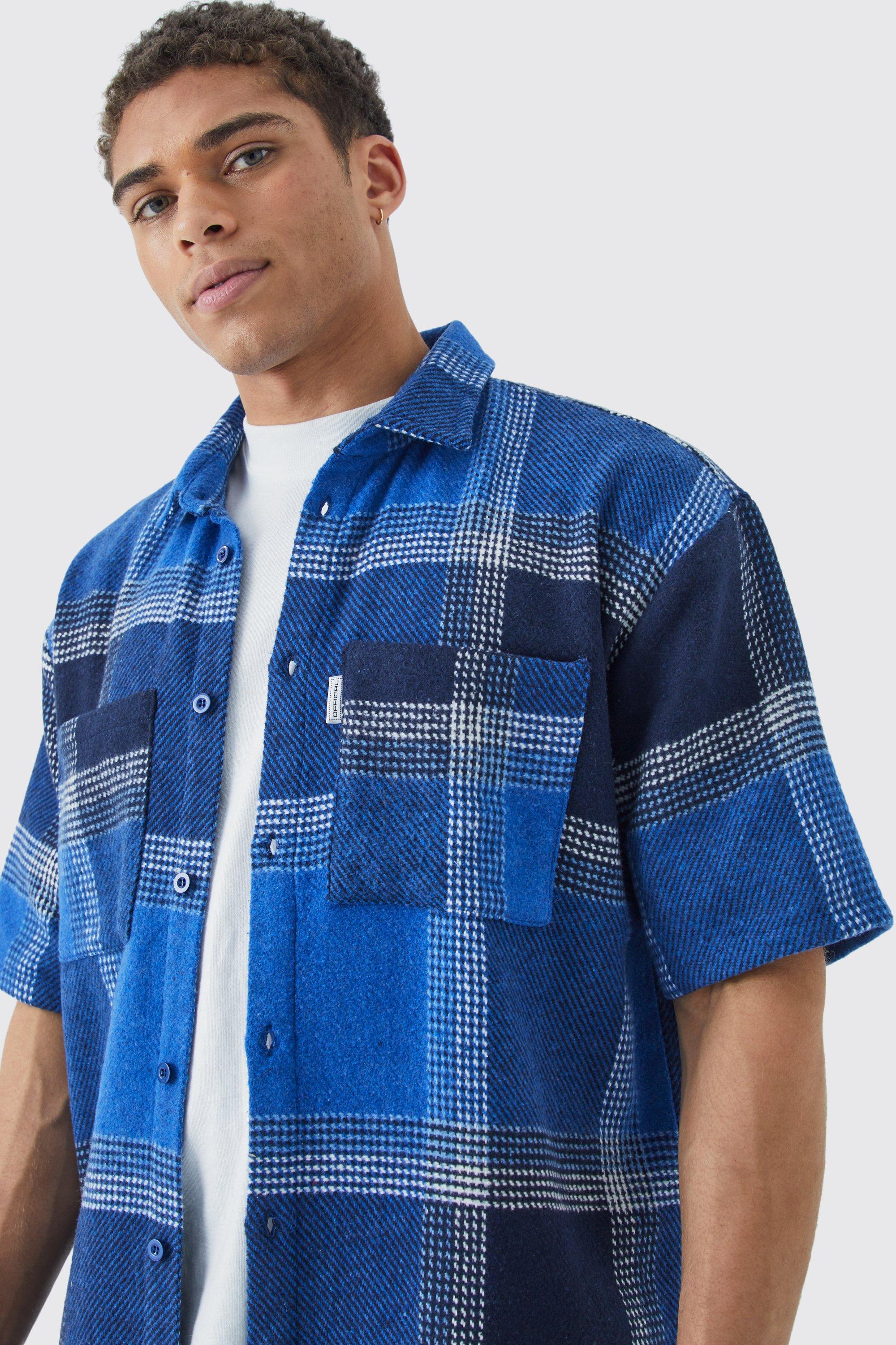 Oversized Fleece Woven Tab Check Overshirt | boohooMAN USA Product Image