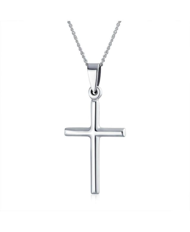 Bling Jewelry Minimalist Simple Petite Tube Small Religious Pendant Cross Necklace For Women Teen Polished .925 Sterling Silver Product Image