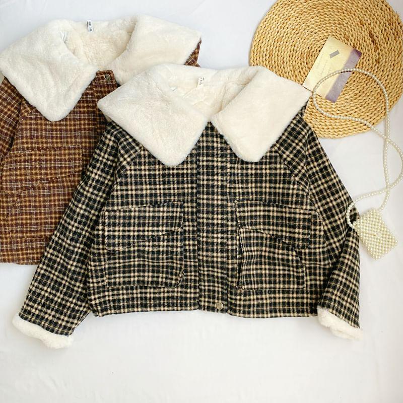 Plaid Fluffy Trim Coat Product Image