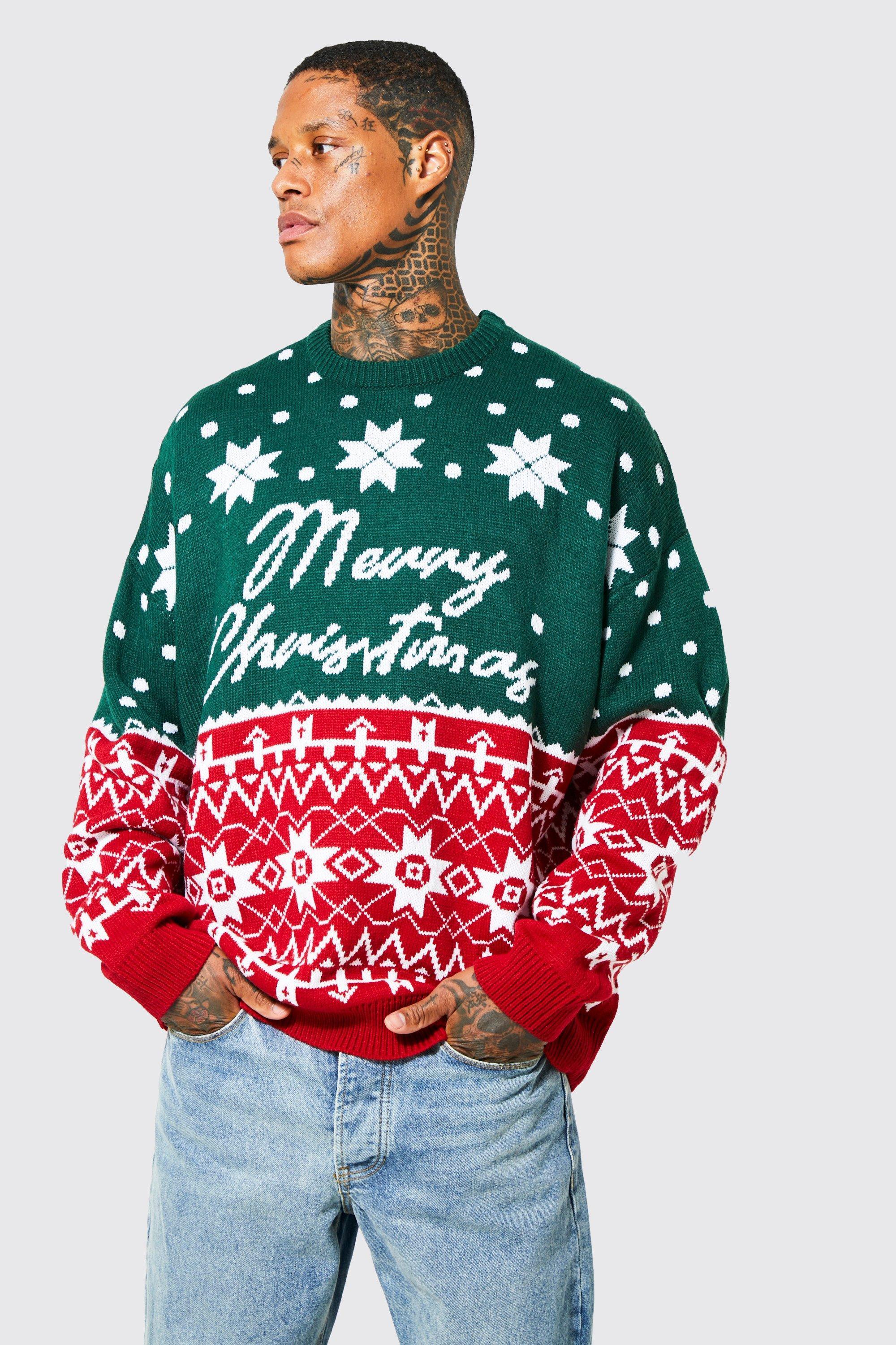 Oversized Merry Christmas Fair Isle Sweater | boohooMAN USA Product Image