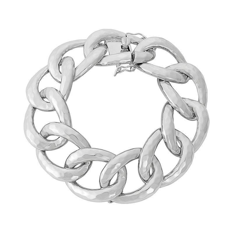 Sterling Silver Hammered Chain Link Bracelet, Womens Product Image