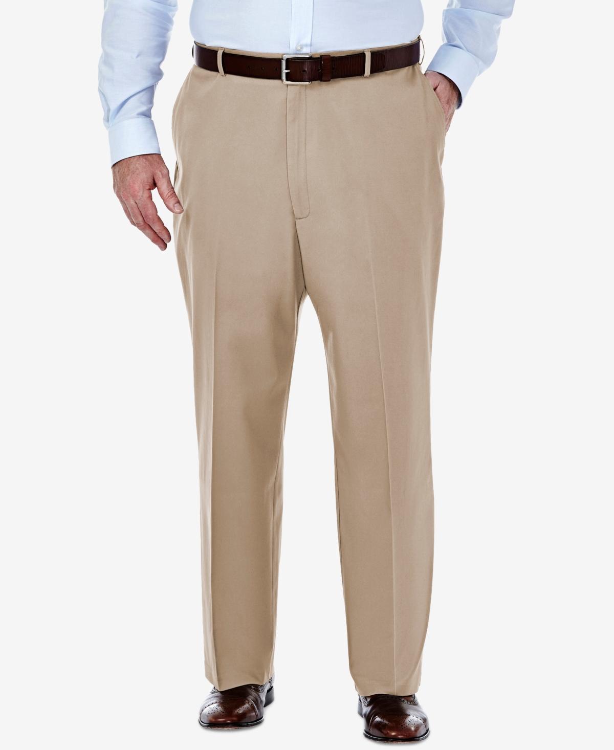 Big & Tall Haggar Premium Stretch No-Iron Khaki Flat-Front Pants, Mens Beig/Green Product Image