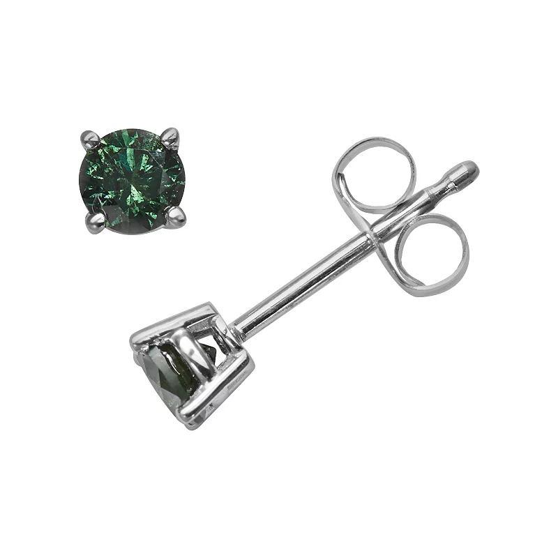 14k Gold 1/3-ct. T.W. Round-Cut Green Diamond Stud Earrings, Womens Product Image